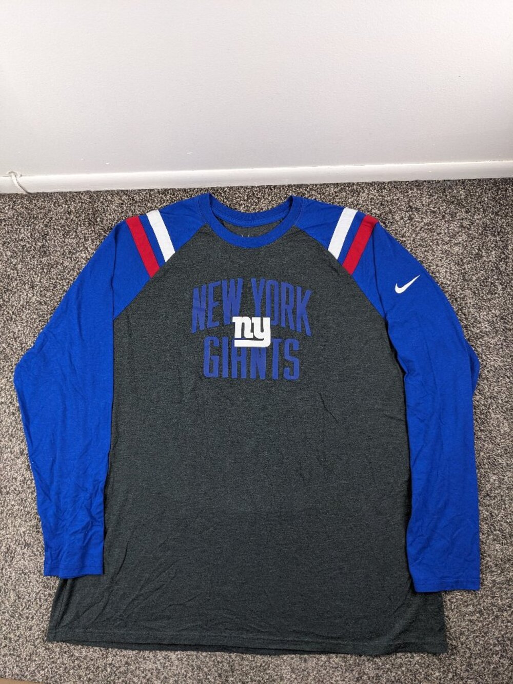 2022 New York Giants Shirt Nike Tri Blend Raglan Baseball Long Sleeve Mens 3XL